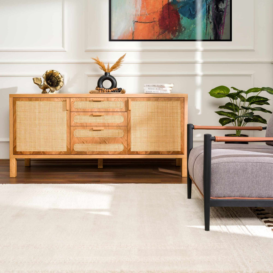 Modern Contemporary Solid Beige and Ivory High pile multi size Area Rug - The Rug Decor