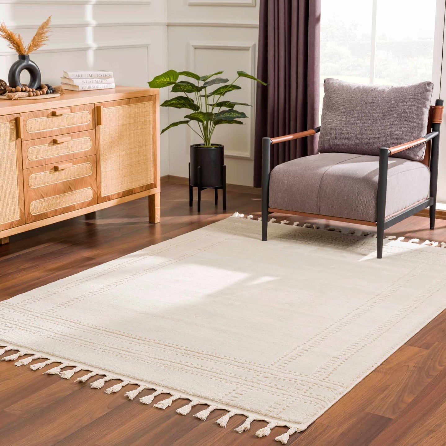 Modern Contemporary Solid Beige and Ivory High pile multi size Area Rug - The Rug Decor