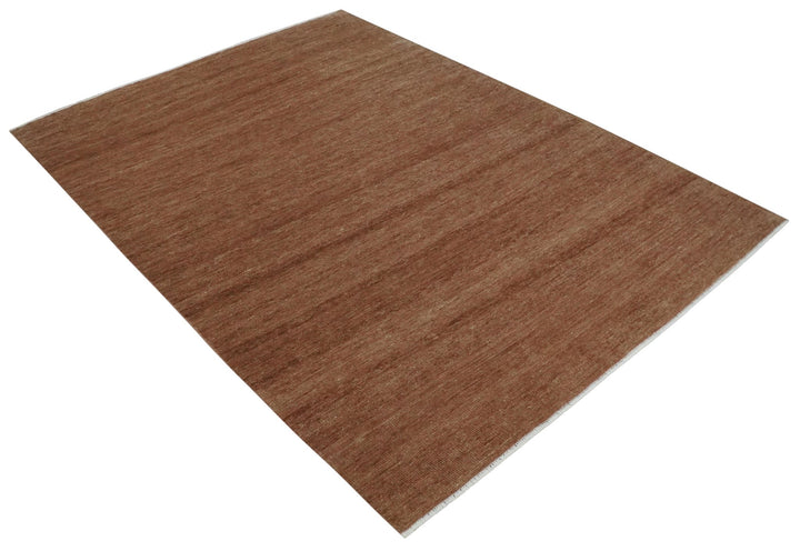 Modern Contemporary Solid Brick Red Hand knotted 8x10 wool Area Rug - The Rug Decor