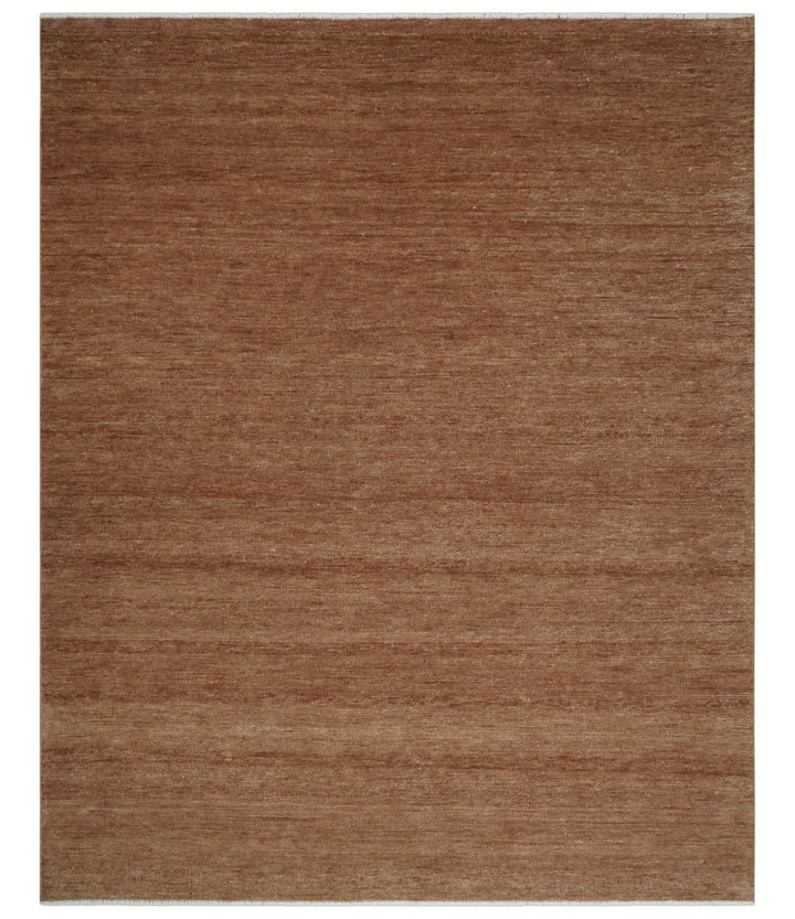 Modern Contemporary Solid Brick Red Hand knotted 8x10 wool Area Rug - The Rug Decor