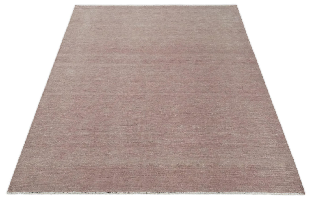 Modern Contemporary Solid Peach Hand knotted 8x10 wool Area Rug - The Rug Decor