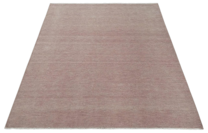 Modern Contemporary Solid Peach Hand knotted 8x10 wool Area Rug - The Rug Decor