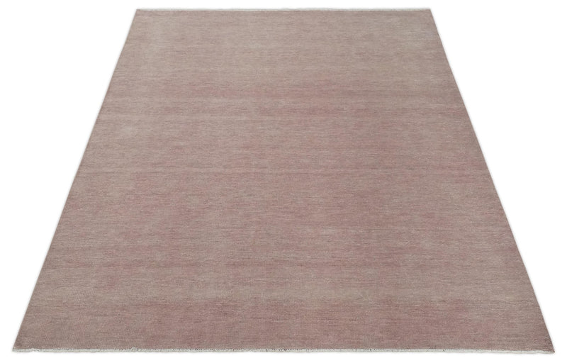 Modern Contemporary Solid Peach Hand knotted 8x10 wool Area Rug - The Rug Decor