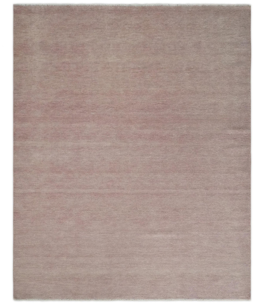 Modern Contemporary Solid Peach Hand knotted 8x10 wool Area Rug - The Rug Decor