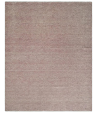 Modern Contemporary Solid Peach Hand knotted 8x10 wool Area Rug - The Rug Decor