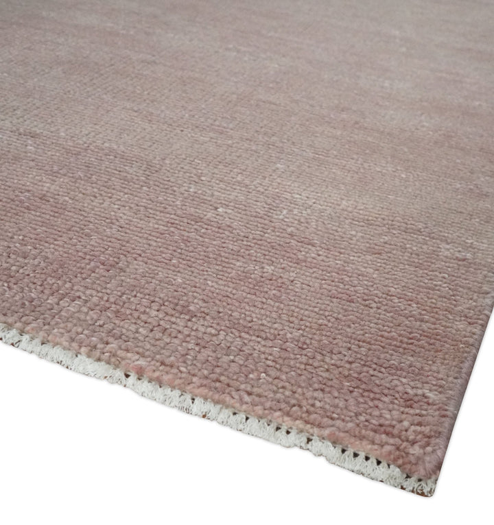 Modern Contemporary Solid Peach Hand knotted 8x10 wool Area Rug - The Rug Decor