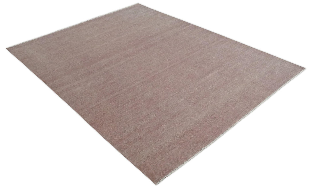 Modern Contemporary Solid Peach Hand knotted 8x10 wool Area Rug - The Rug Decor