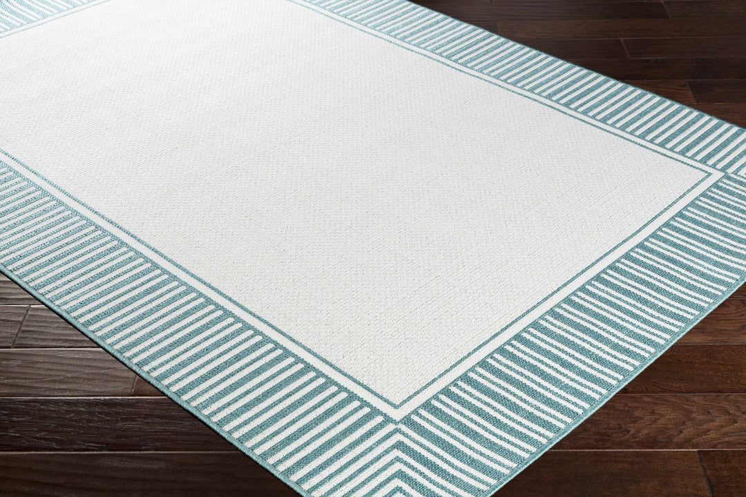 Modern Contemporary Solid Teal and Ivory Multi Size Area Rug - The Rug Decor