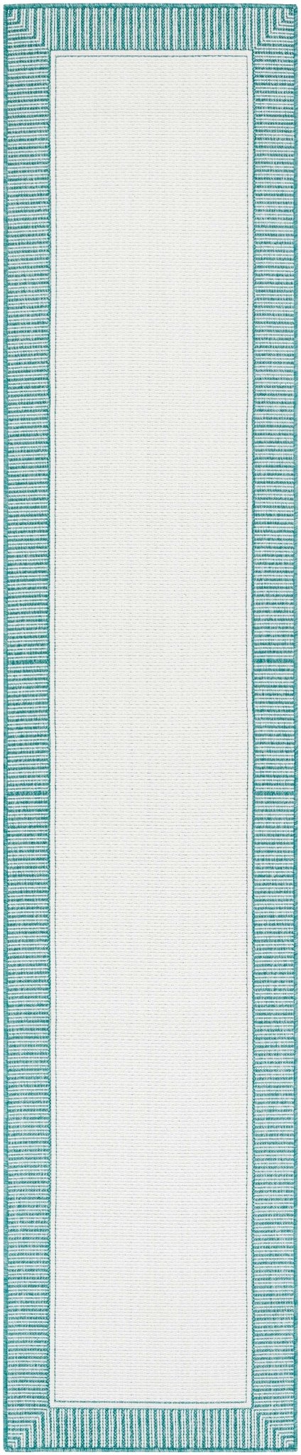 Modern Contemporary Solid Teal and Ivory Multi Size Area Rug - The Rug Decor