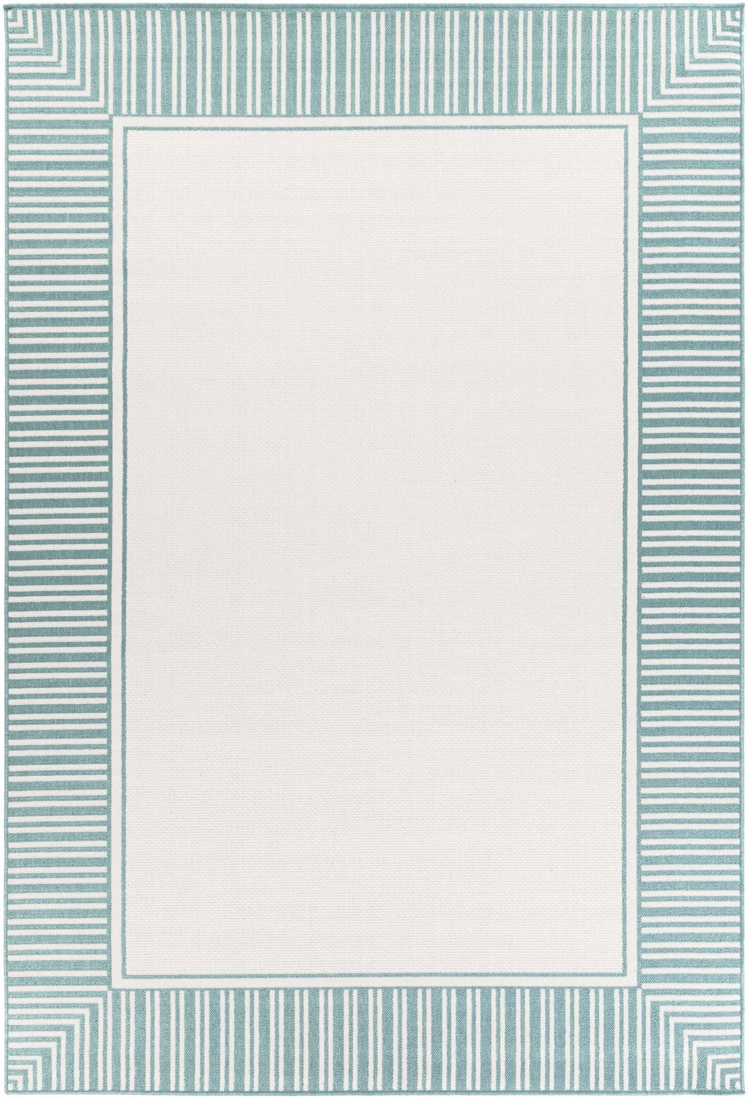 Modern Contemporary Solid Teal and Ivory Multi Size Area Rug - The Rug Decor