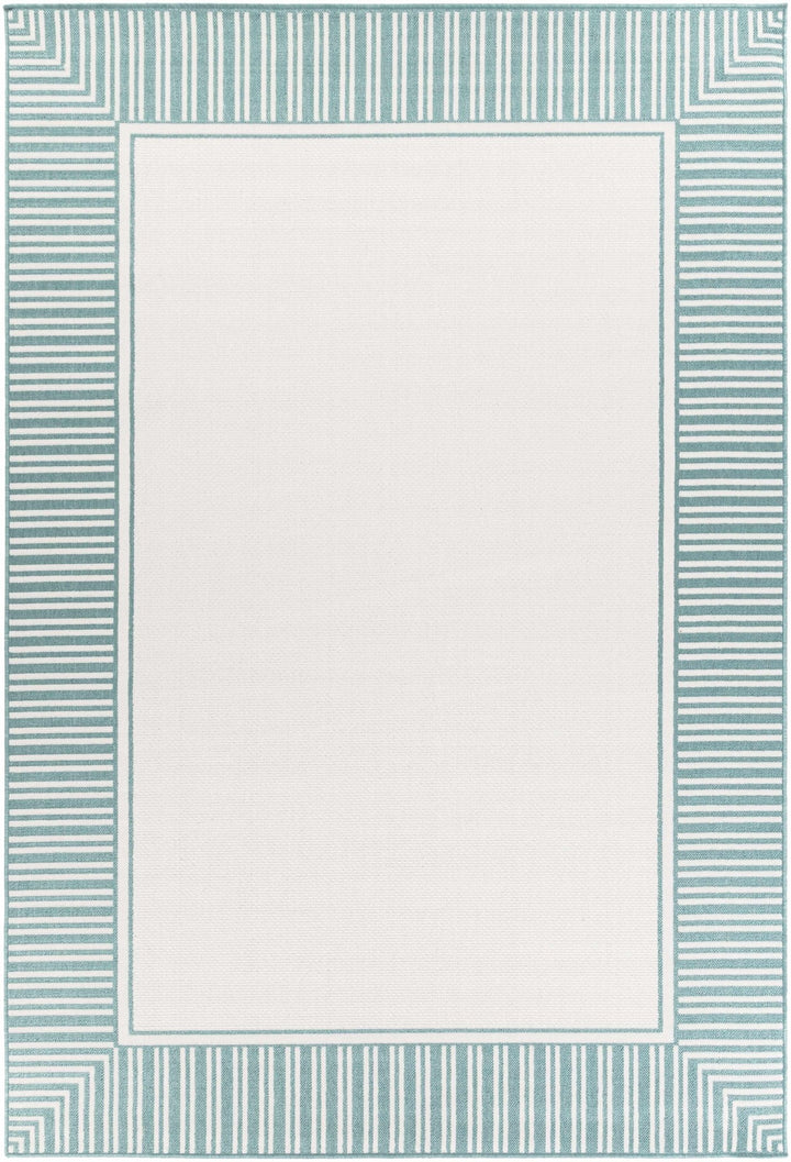 Modern Contemporary Solid Teal and Ivory Multi Size Area Rug - The Rug Decor
