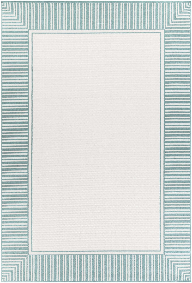 Modern Contemporary Solid Teal and Ivory Multi Size Area Rug - The Rug Decor