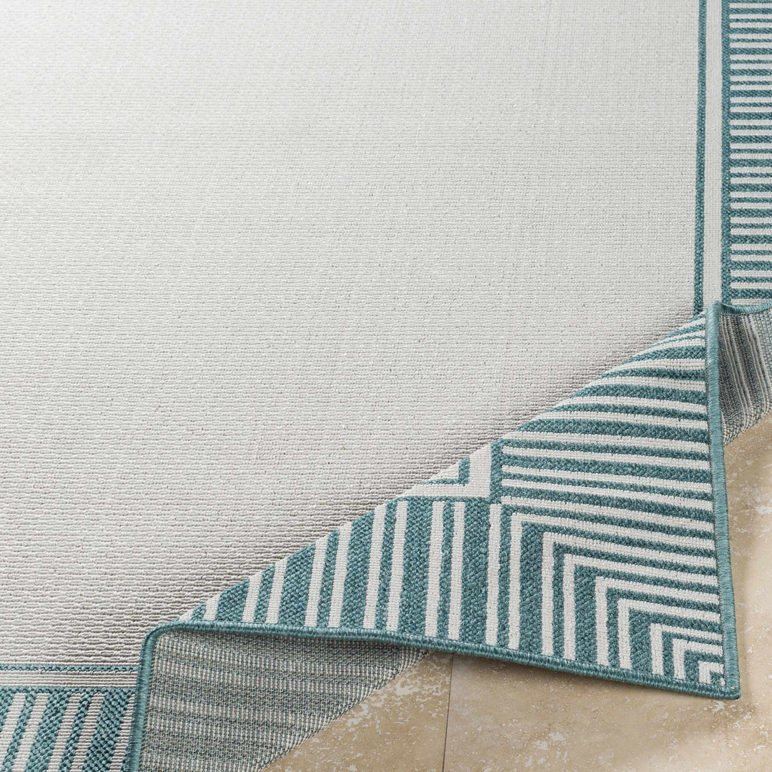 Modern Contemporary Solid Teal and Ivory Multi Size Area Rug - The Rug Decor