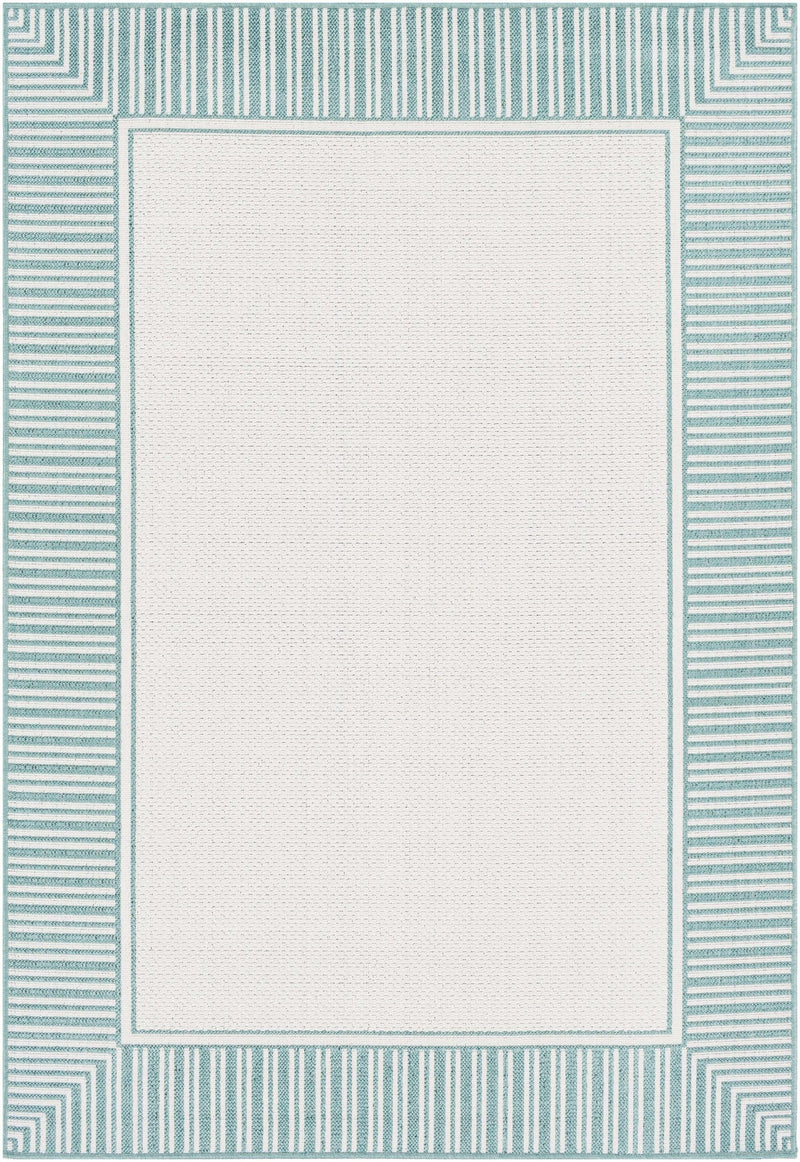 Modern Contemporary Solid Teal and Ivory Multi Size Area Rug - The Rug Decor