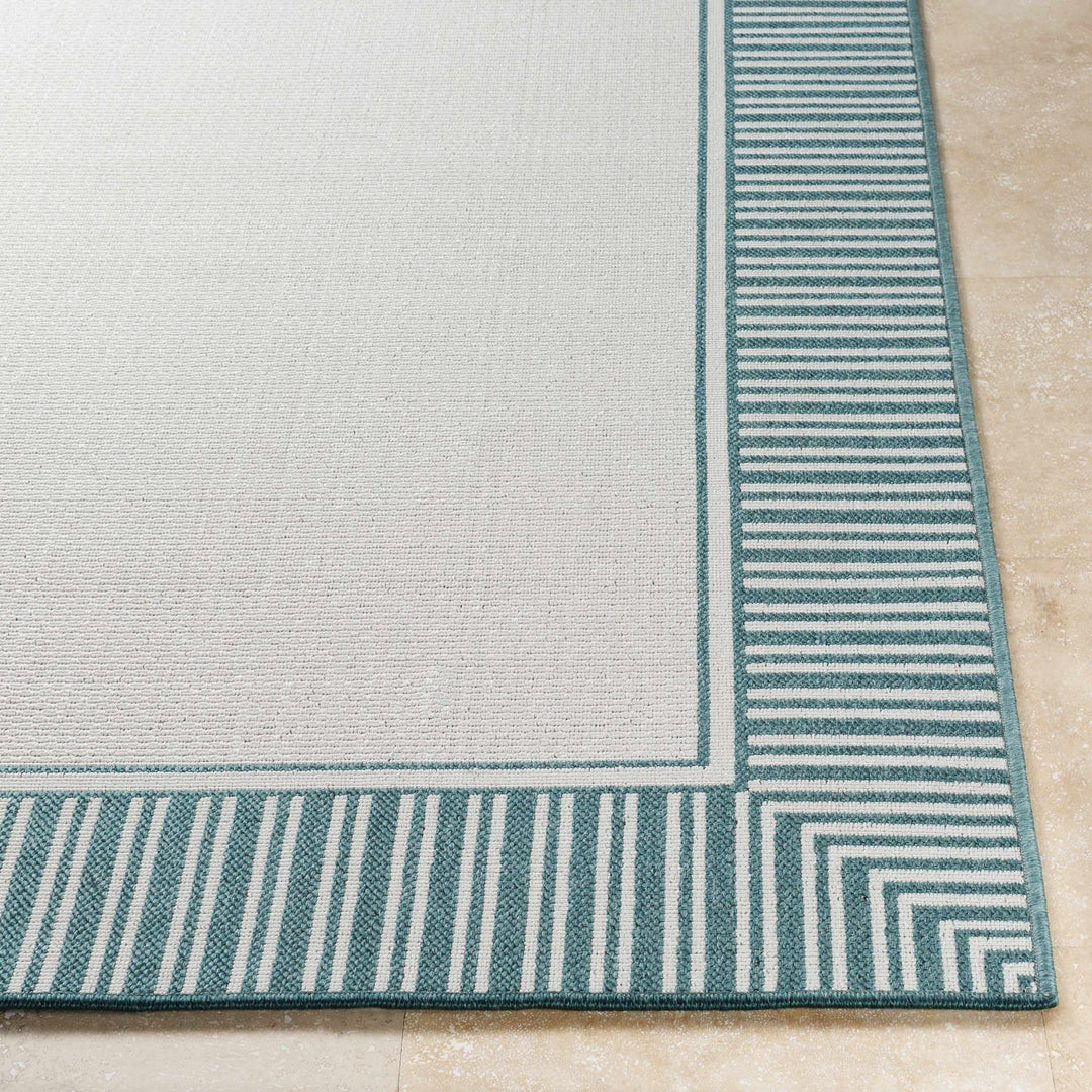 Modern Contemporary Solid Teal and Ivory Multi Size Area Rug - The Rug Decor