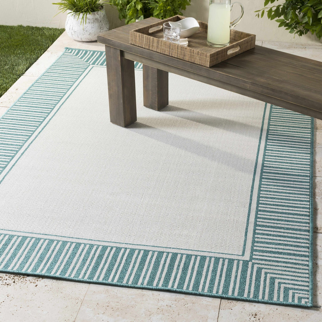 Modern Contemporary Solid Teal and Ivory Multi Size Area Rug - The Rug Decor