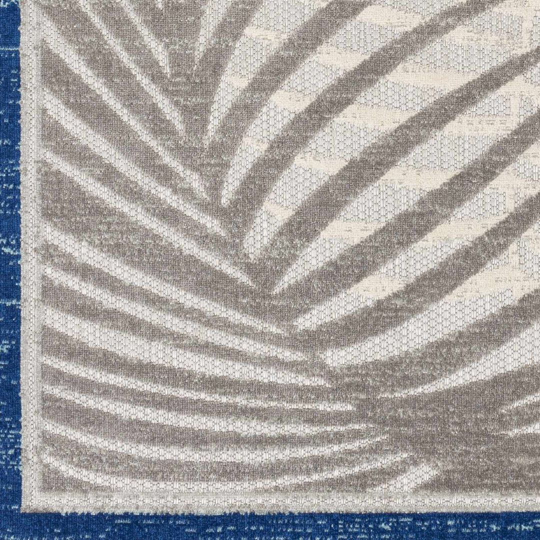 Modern Design Blue, Ivory and Gray Leaf Pattern Low Pile Outdoor Area Rug - The Rug Decor