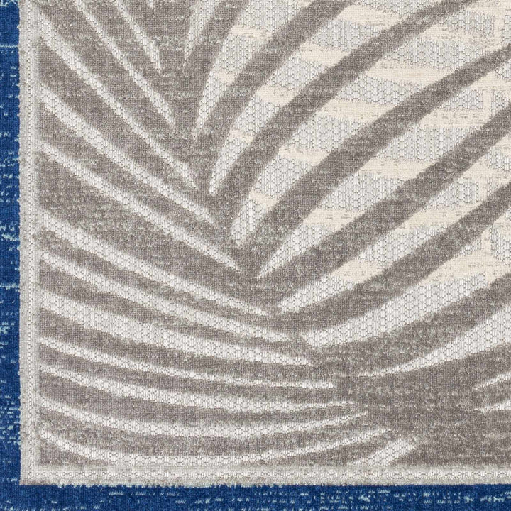 Modern Design Blue, Ivory and Gray Leaf Pattern Low Pile Outdoor Area Rug - The Rug Decor
