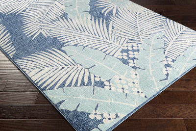 Modern Design Teal, Blue and Ivory Leaf Pattern Low pile Area Rug - The Rug Decor