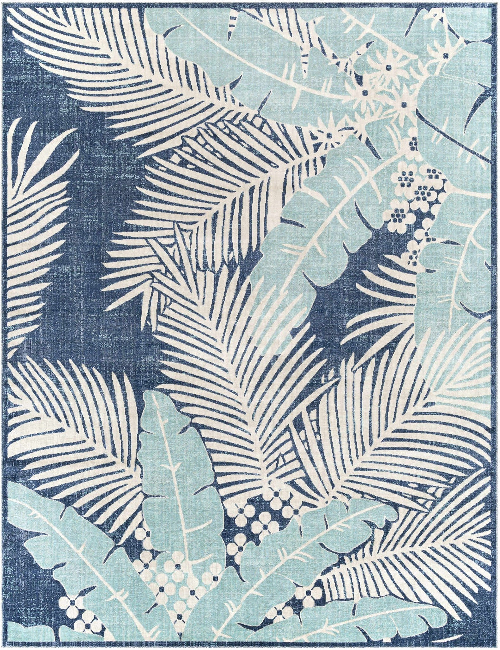 Modern Design Teal, Blue and Ivory Leaf Pattern Low pile Area Rug - The Rug Decor