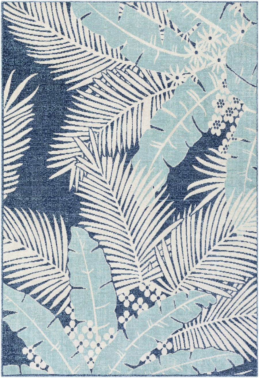 Modern Design Teal, Blue and Ivory Leaf Pattern Low pile Area Rug - The Rug Decor