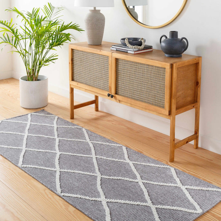 Modern Dusty Mauve and Ivory Machine Woven Geometrical Pattern Machine Washable Rug - The Rug Decor