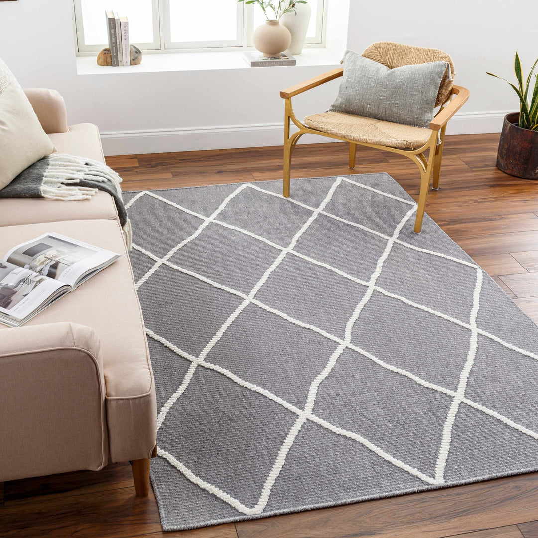 Modern Dusty Mauve and Ivory Machine Woven Geometrical Pattern Machine Washable Rug - The Rug Decor