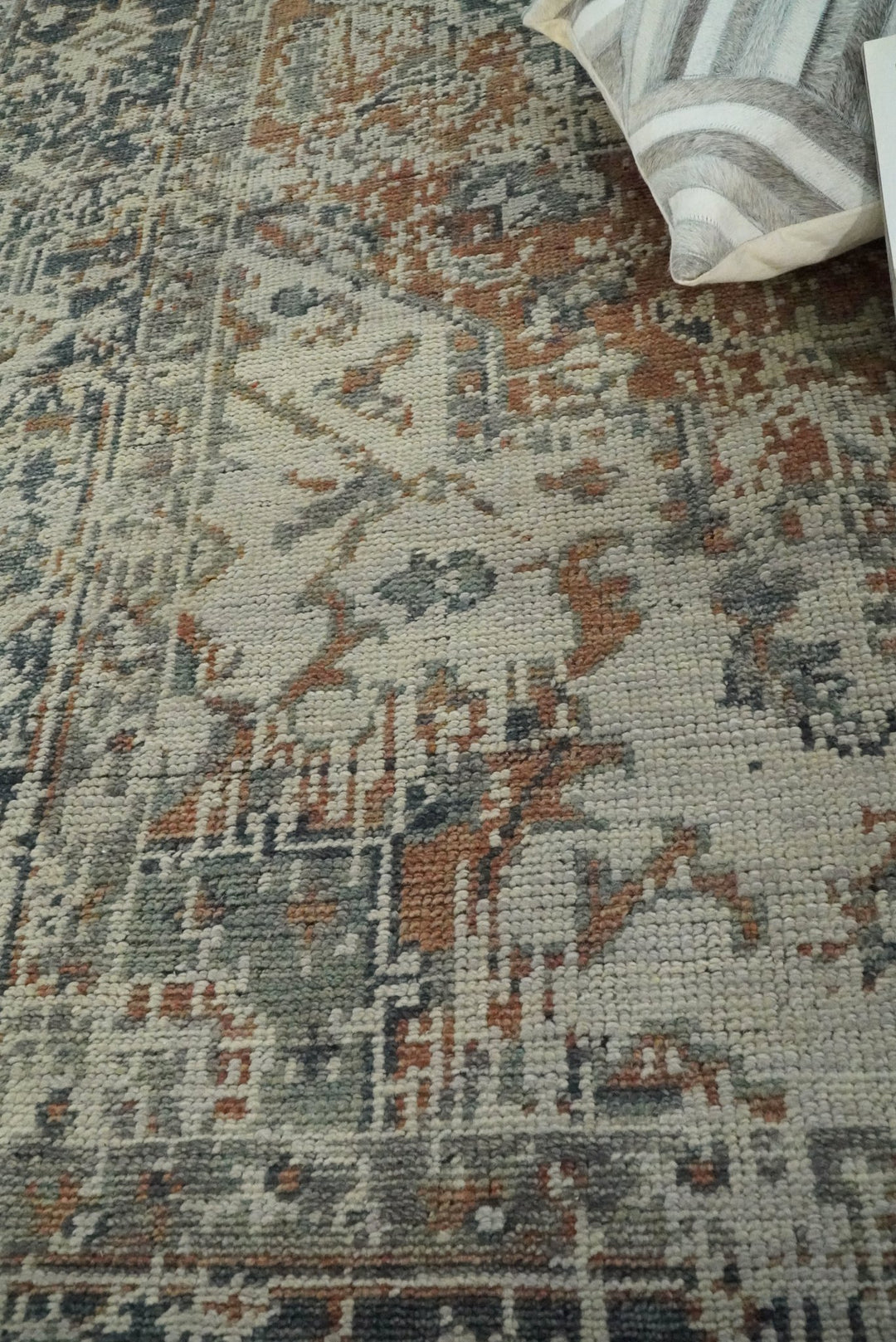 Modern Erased Heriz Hand Knotted 8x10 Rust and Silver Persian Area Rug | TRD2399 - The Rug Decor