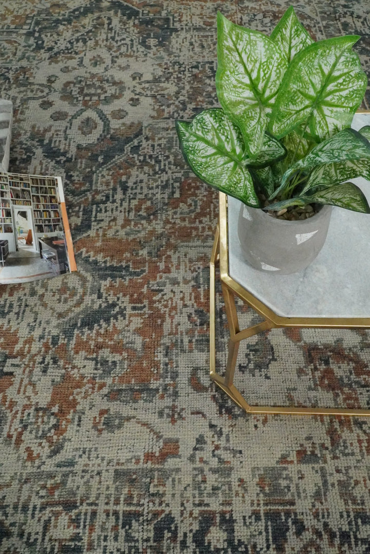 Modern Erased Heriz Hand Knotted 8x10 Rust and Silver Persian Area Rug | TRD2399 - The Rug Decor