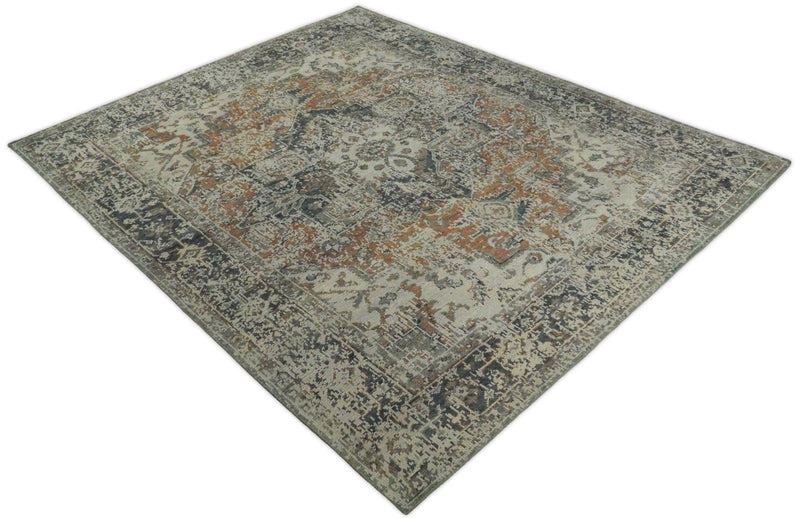 Modern Erased Heriz Hand Knotted 8x10 Rust and Silver Persian Area Rug | TRD2399 - The Rug Decor