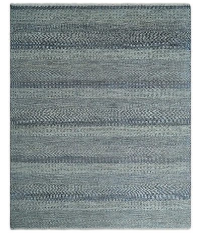 Modern Flatwoven 8x10 Tribal Blue, Ivory and Gray Wool Area Rug | TRDCP938810 - The Rug Decor