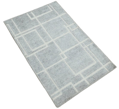 Modern Geometric 2x3 Beige and Gray Hand Knotted Entryway Silk Area Rug | TRDWN223 - The Rug Decor