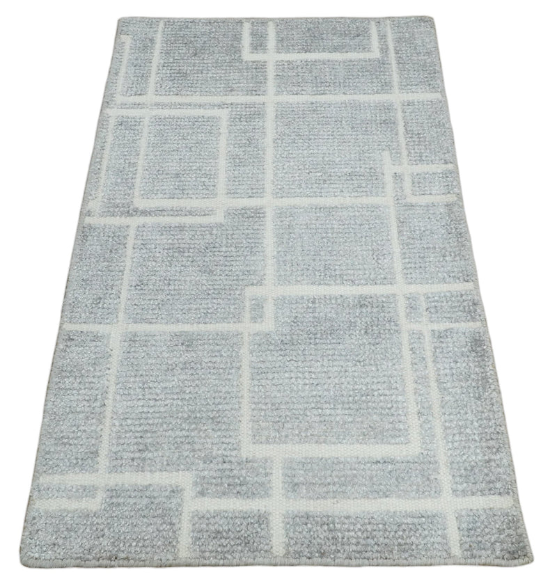Modern Geometric 2x3 Beige and Gray Hand Knotted Entryway Silk Area Rug | TRDWN223 - The Rug Decor