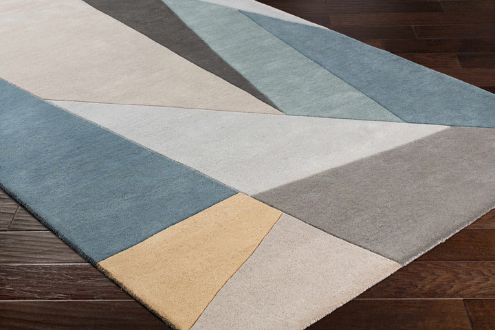 Modern Geometric Blue, Gray, Black, Charcoal and Beige Hand Tufted Wool Area Rug - The Rug Decor