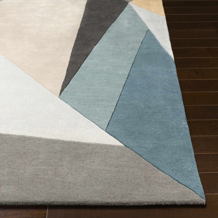 Modern Geometric Blue, Gray, Black, Charcoal and Beige Hand Tufted Wool Area Rug - The Rug Decor