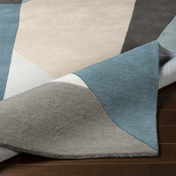 Modern Geometric Blue, Gray, Black, Charcoal and Beige Hand Tufted Wool Area Rug - The Rug Decor