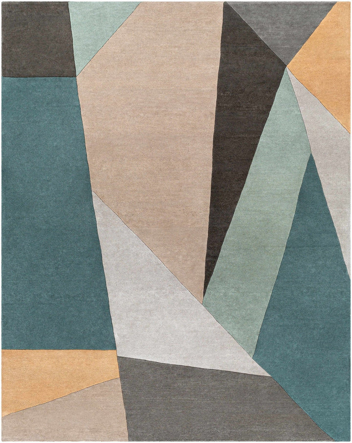 Modern Geometric Blue, Gray, Black, Charcoal and Beige Hand Tufted Wool Area Rug - The Rug Decor