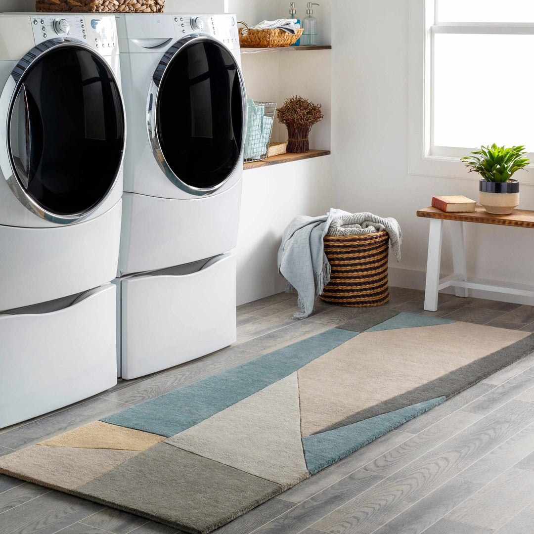 Modern Geometric Blue, Gray, Black, Charcoal and Beige Hand Tufted Wool Area Rug - The Rug Decor
