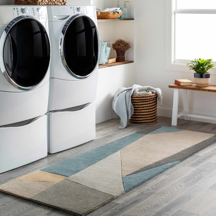 Modern Geometric Blue, Gray, Black, Charcoal and Beige Hand Tufted Wool Area Rug - The Rug Decor