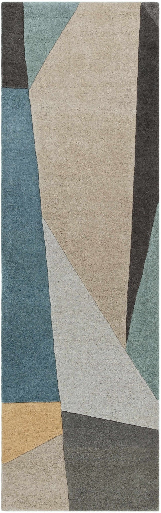 Modern Geometric Blue, Gray, Black, Charcoal and Beige Hand Tufted Wool Area Rug - The Rug Decor