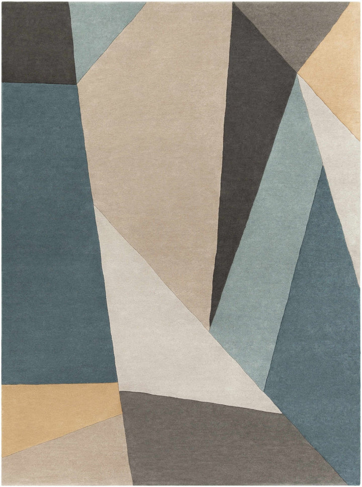 Modern Geometric Blue, Gray, Black, Charcoal and Beige Hand Tufted Wool Area Rug - The Rug Decor