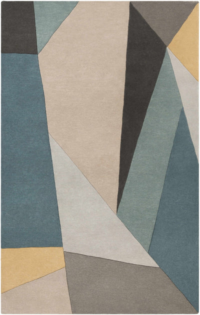Modern Geometric Blue, Gray, Black, Charcoal and Beige Hand Tufted Wool Area Rug - The Rug Decor