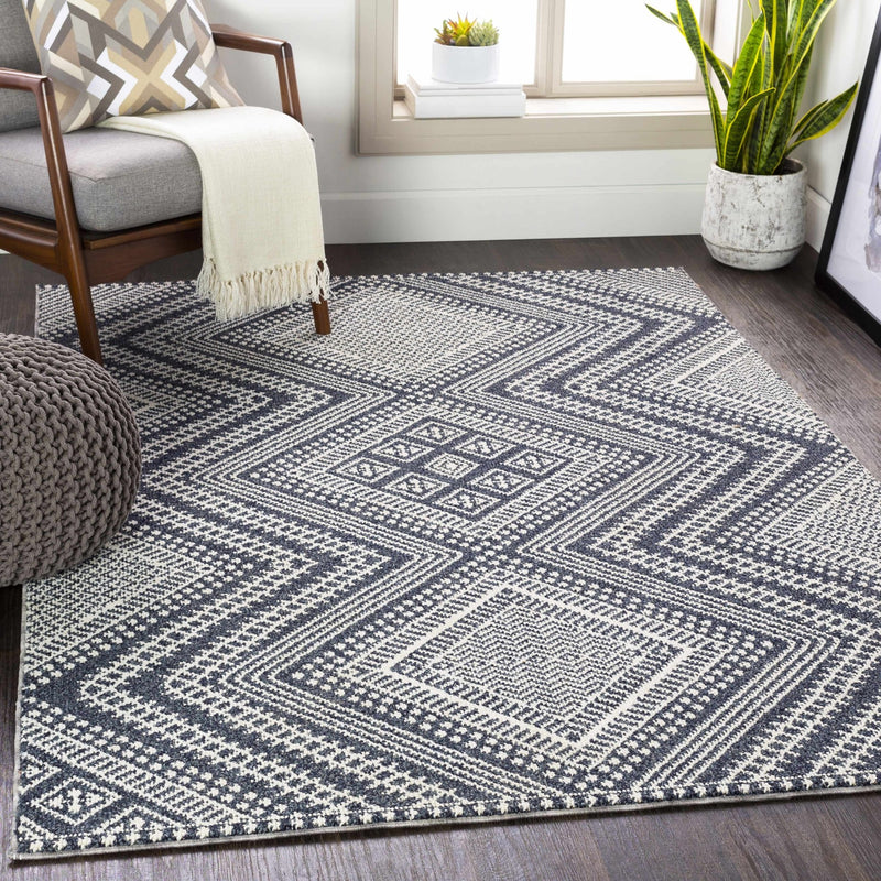 Modern Geometric Charcoal and Ivory Chevron Design Outdoor Area Rug - The Rug Decor