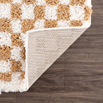 Modern Geometric checkered Plush Ivory Brown, White wool Area Rug - The Rug Decor