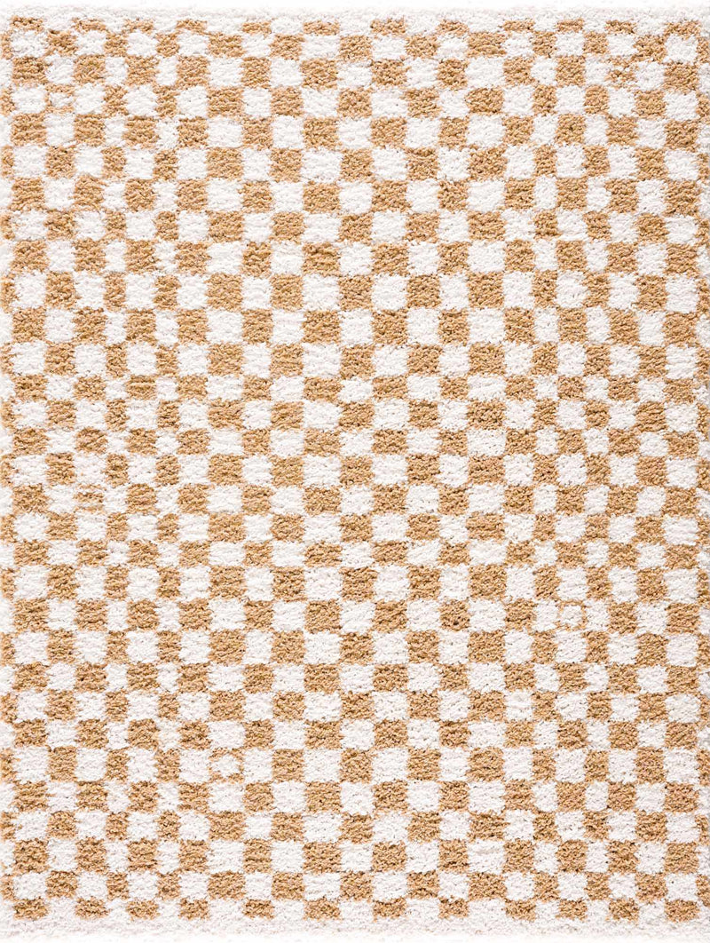 Modern Geometric checkered Plush Ivory Brown, White wool Area Rug - The Rug Decor