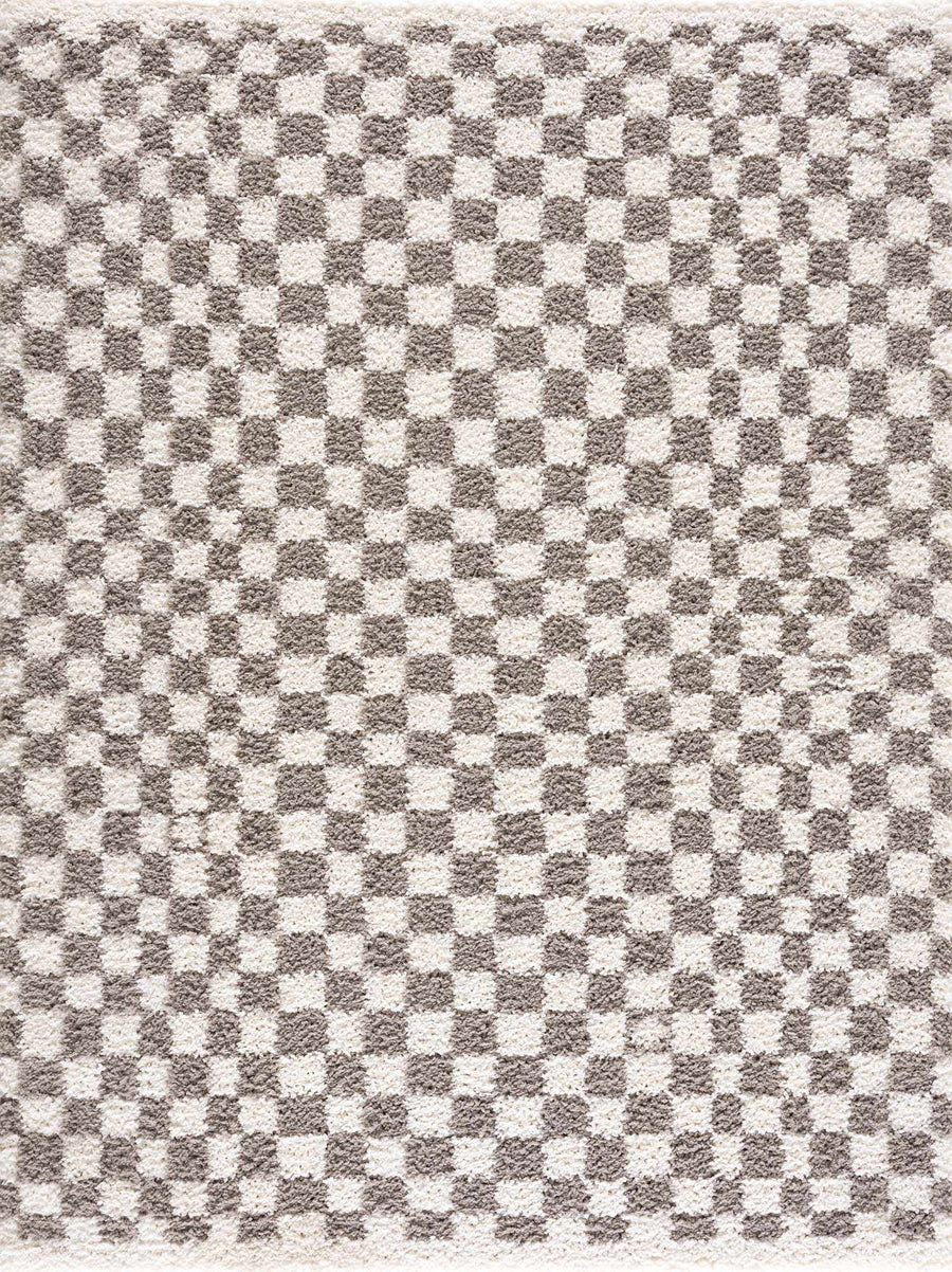Modern Geometric Checkered plush White, Light Gray polyester area rug - The Rug Decor