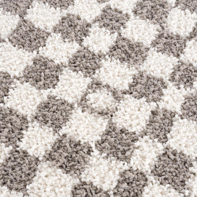 Modern Geometric Checkered plush White, Light Gray polyester area rug - The Rug Decor