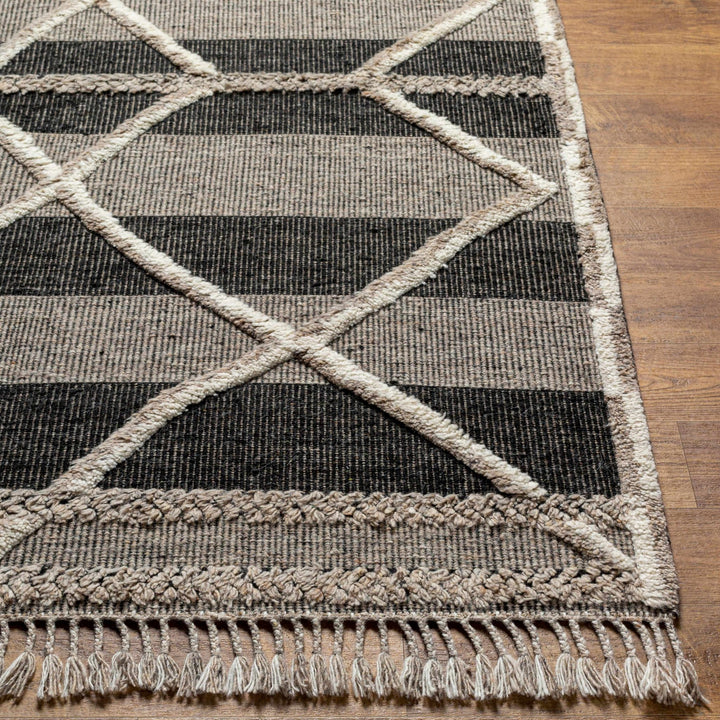 Modern Geometric Hand knotted Ivory, Charcoal and Beige Texture Wool Area Rug - The Rug Decor