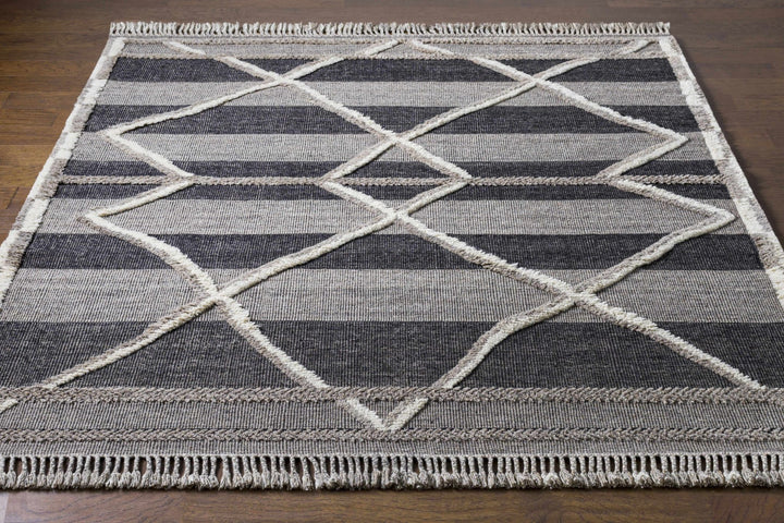 Modern Geometric Hand knotted Ivory, Charcoal and Beige Texture Wool Area Rug - The Rug Decor