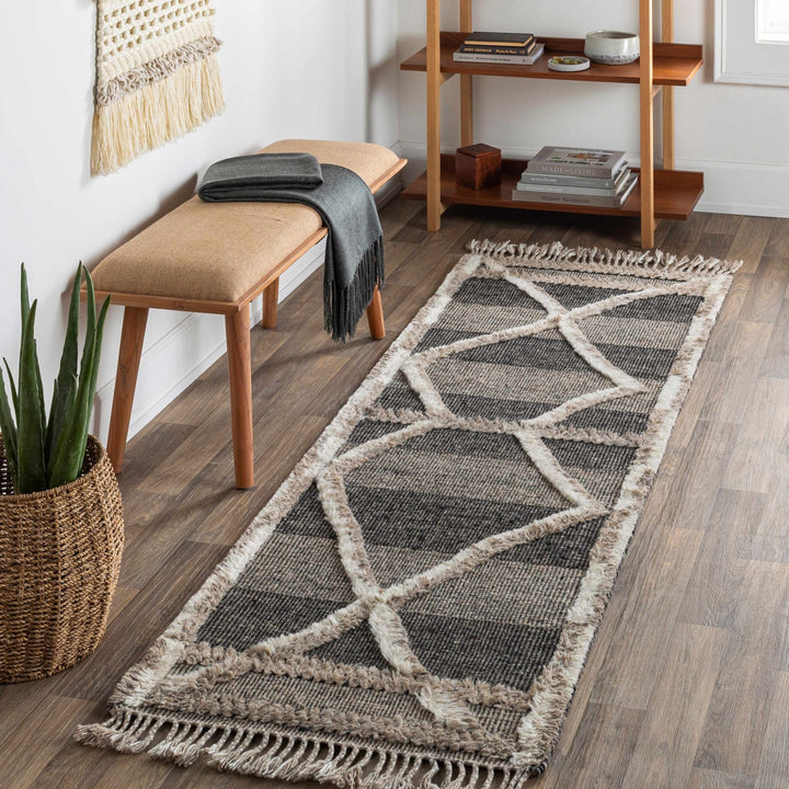 Modern Geometric Hand knotted Ivory, Charcoal and Beige Texture Wool Area Rug - The Rug Decor